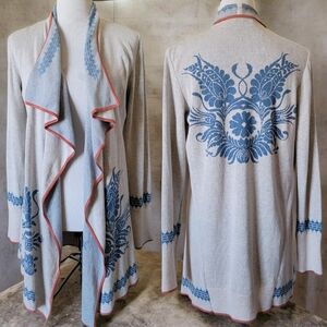 Peruvian Connection Pima Cotton Intarsia Draped Open Cardigan S